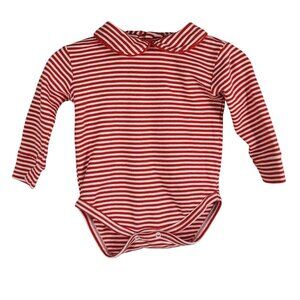 Little English Bodysuit Red White Striped 3M Romper Long Sleeve Collar Unisex